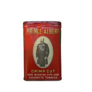 Vintage Prince Albert Tobacco Can 4 1/2"x3" Red Hinged Lid Slightly Dented